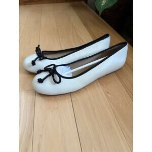Onyx White W/Black Contrast Trim Ballet Flat Shoes Faux Leather